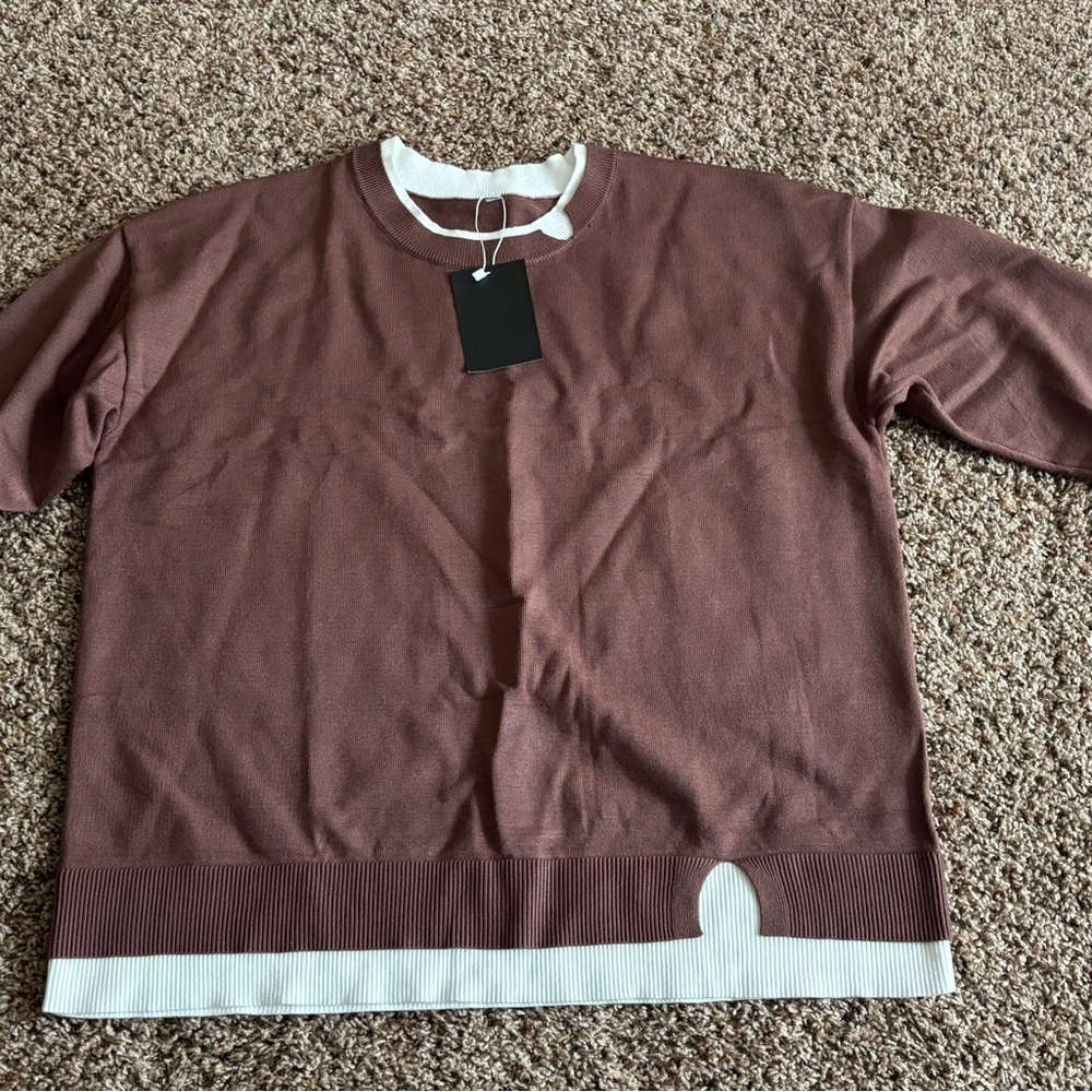 Elegant Brown Crew Neck Sweater